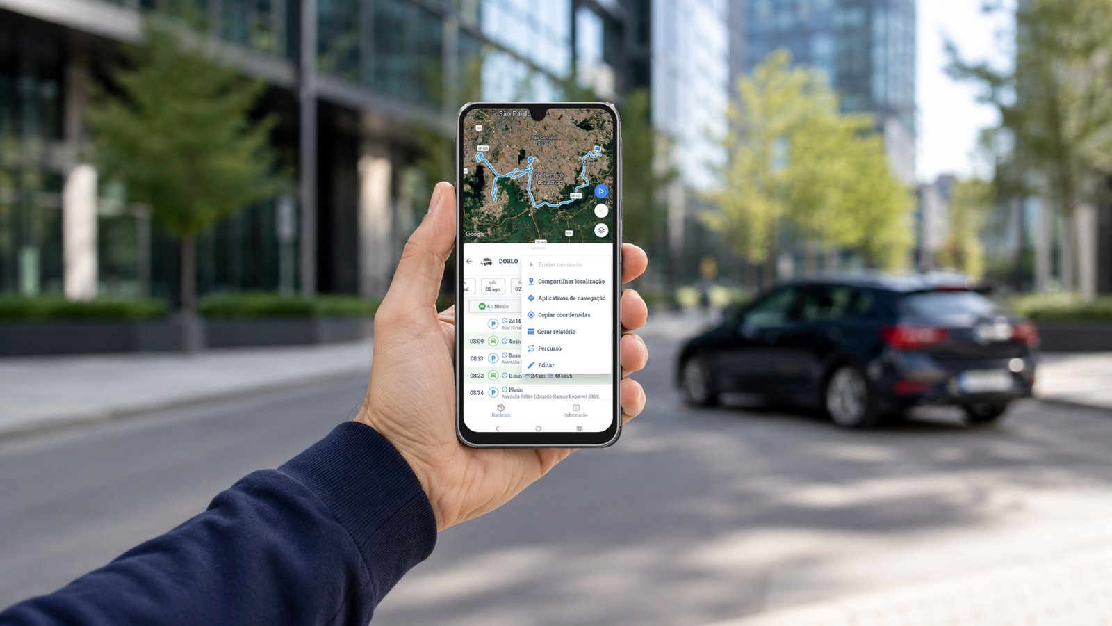 App de rastreamento na tela de um celular